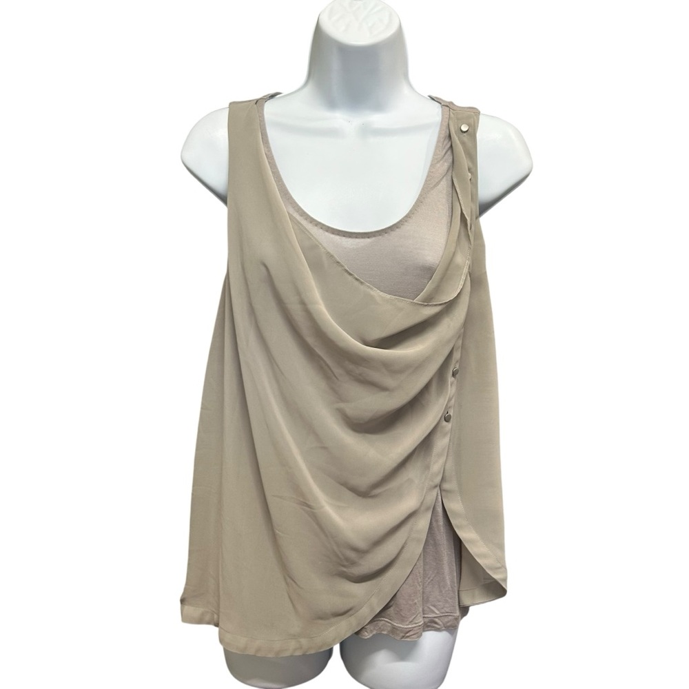 Club Monaco Draped Asymmetrical Faux-Wrap Lyocell Tank – Beige/Taupe Size S